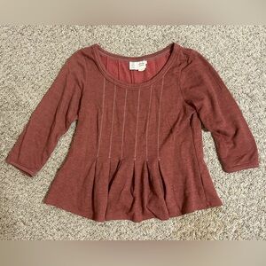 Anthropologie Saturday Sunday Ribbed Peplum Knit Top Cotton Blend Women's Size S